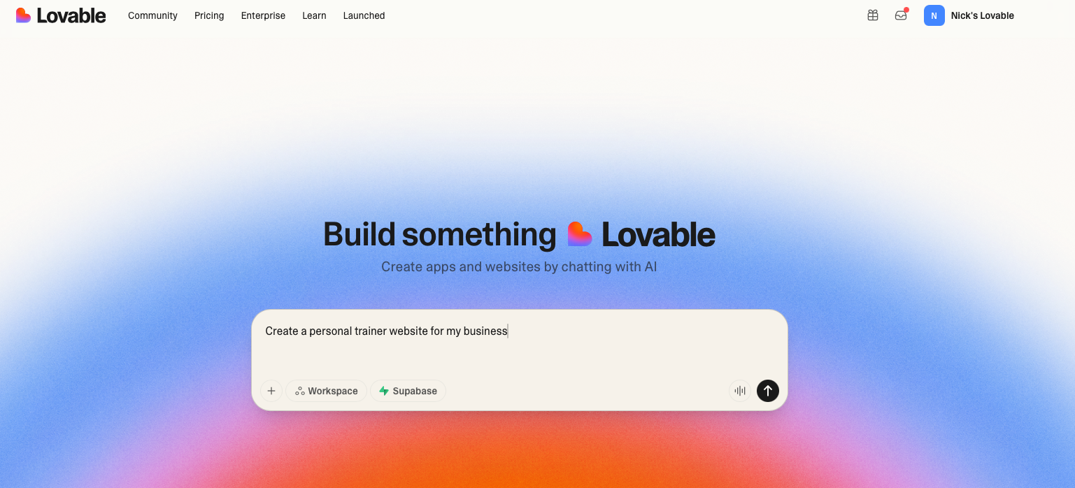 Lovable AI initial interface