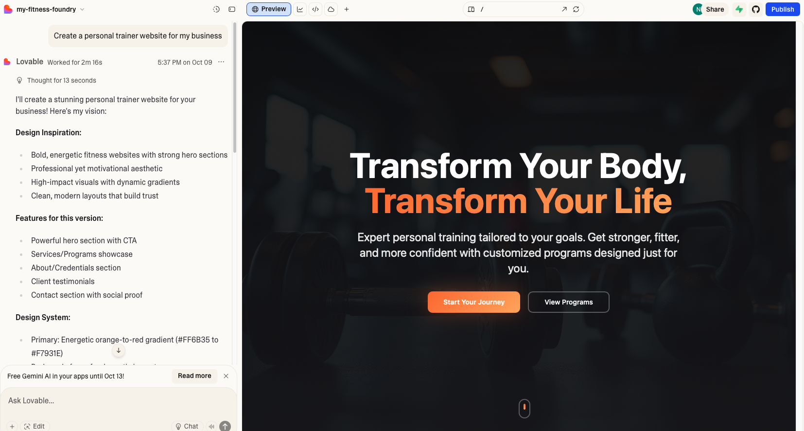 Lovable AI generated website header