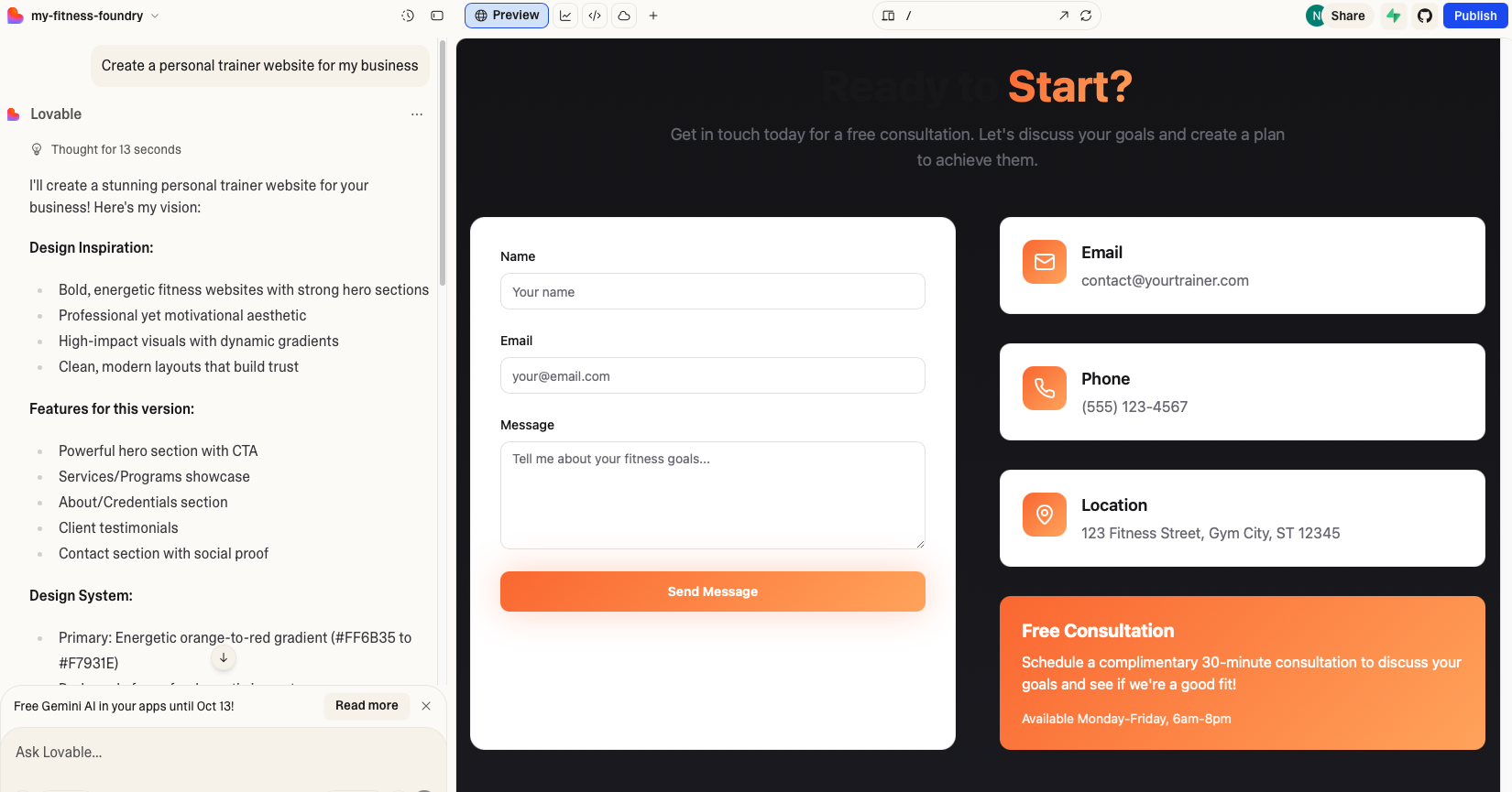 Lovable AI apparent typo with black text on black background
