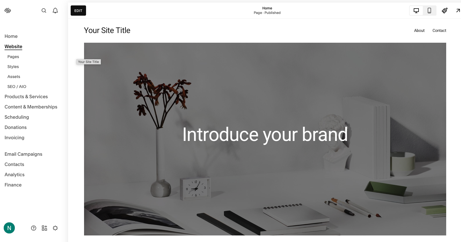 Squarespace template selection