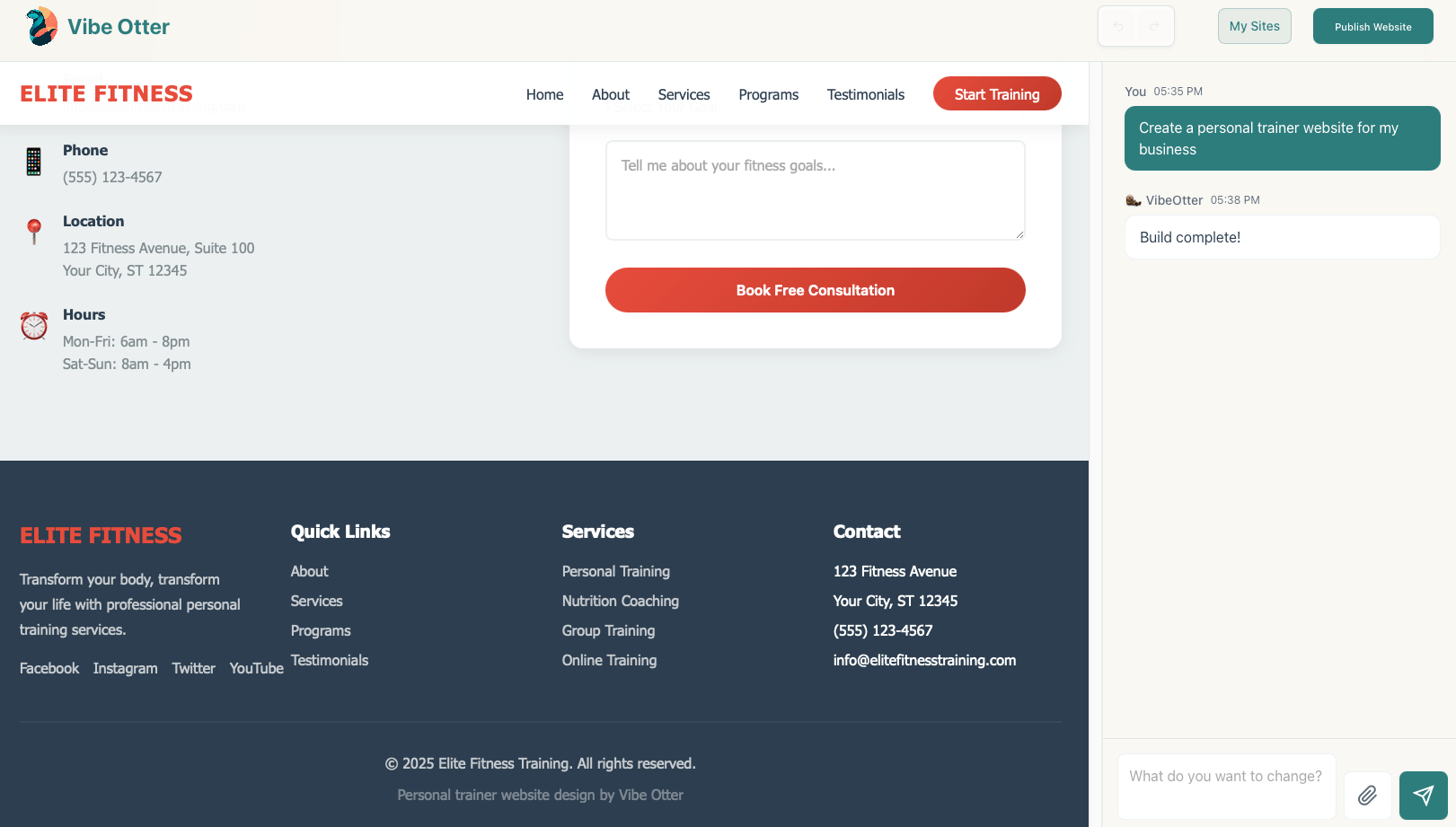 Vibe Otter AI complete website footer and contact