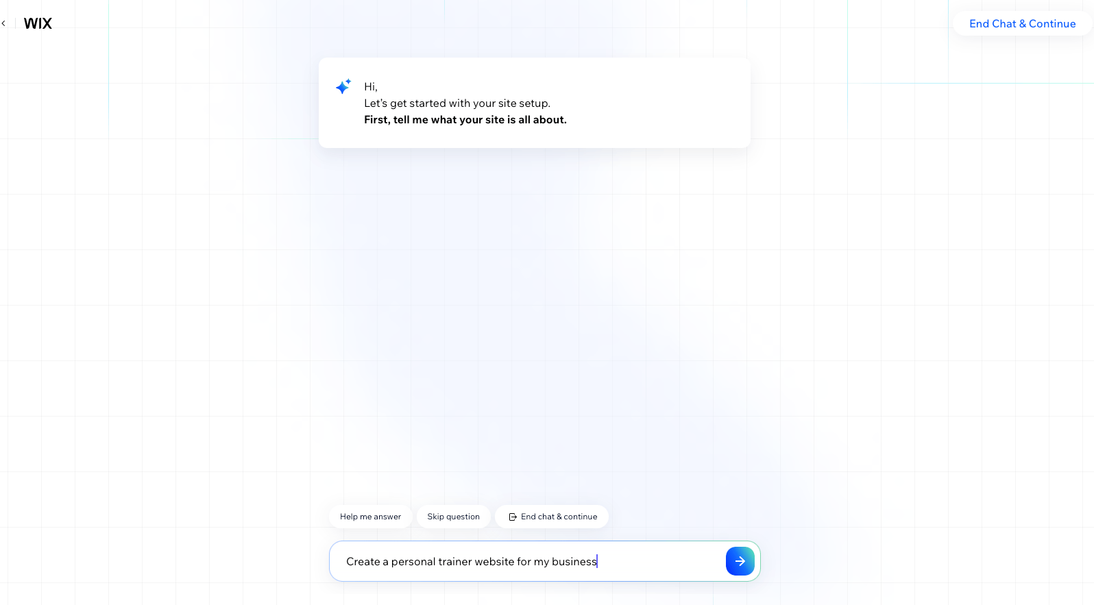 Wix ADI initial prompt screen